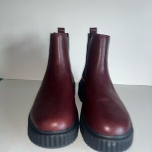 Crown Deep Red Leather Boots with Black Sole Size 8.5